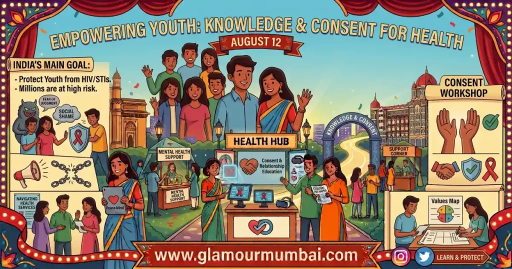 Educational illustration highlighting privacy, regular health screening, HIV prevention, and responsible practices in the escort industry.