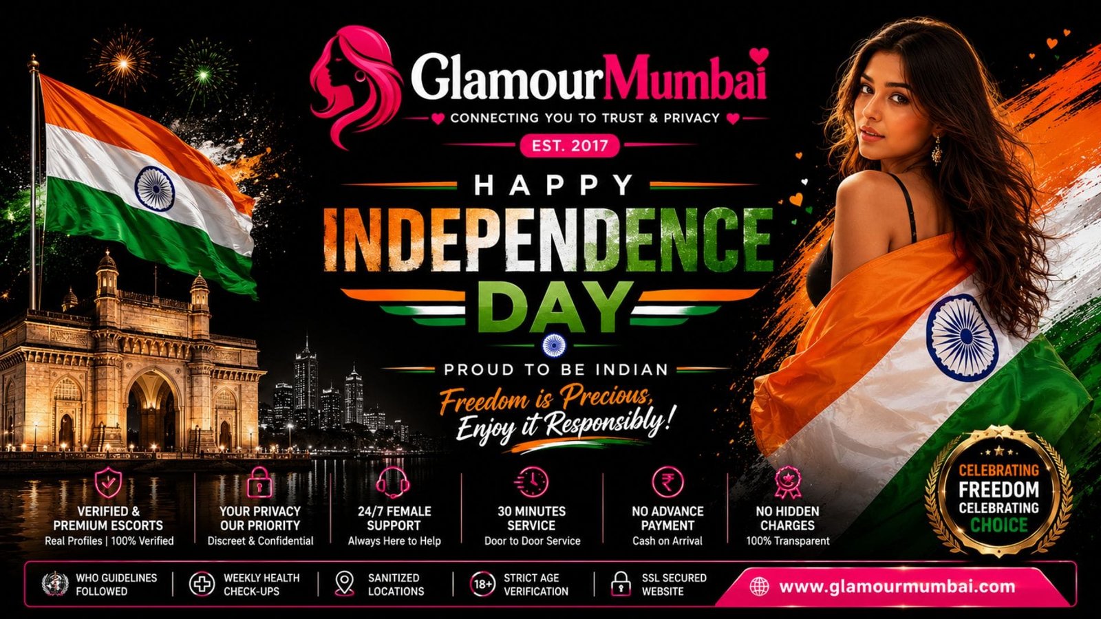 Happy Independence Day mobile poster for GlamourMumbai with tricolor theme